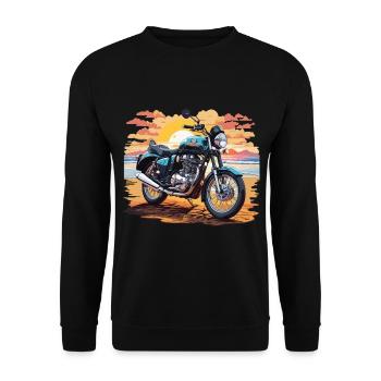 Vintage Motorrad Sonnenuntergang Retro Bike Design - Unisex Pullover - Schwarz - Vorne - Alina (178cm) & Michal (187cm)