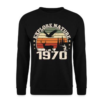 1970's Classic Hunter 1970's Anniversary Gift - Unisex Sweatshirt - black - Front - Alina (178cm) & Michal (187cm)