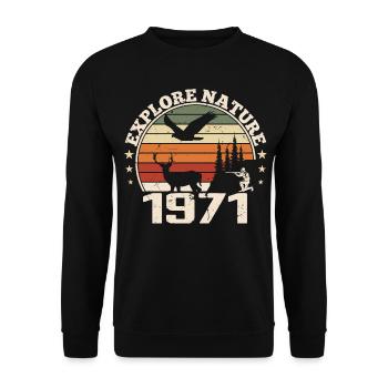Cadeau Anniversaire 1971 Classique Chasseur 1971 - Sweat-shirt Unisexe - noir - Devant - Alina (178cm) & Michal (187cm)