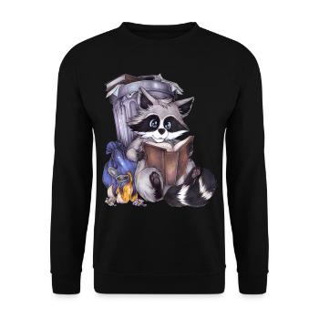 Niedlich Lesen Waschbär mit Buch zum Geburtstag - Unisex Pullover - Schwarz - Vorne - Alina (178cm) & Michal (187cm)
