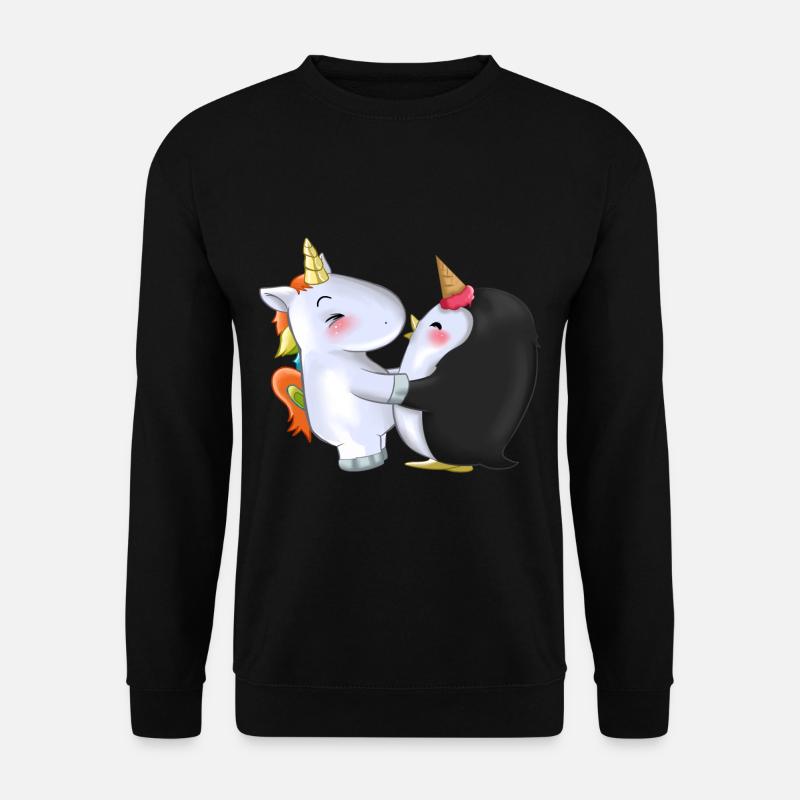 Niedliches Einhorn-Pinguin-Eiscreme-Horn, das Geschenk umarmt - Unisex Pullover - Schwarz