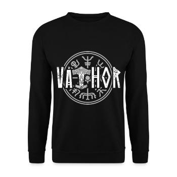 Vathor Wikinger Vater Thor Papa Krieger Spruch - Unisex Pullover - Schwarz - Vorne - Alina (178cm) & Michal (187cm)
