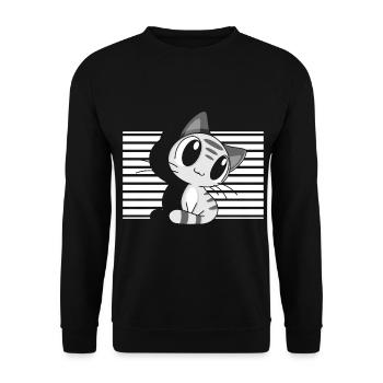 Kawaii Katze Süße Katze - Unisex Pullover - Schwarz - Vorne - Alina (178cm) & Michal (187cm)