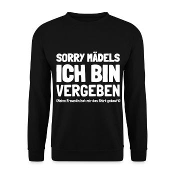 Ich bin vergeben Sorry Mädels - Mann Freund Paar - Unisex Pullover - Schwarz - Vorne - Alina (178cm) & Michal (187cm)