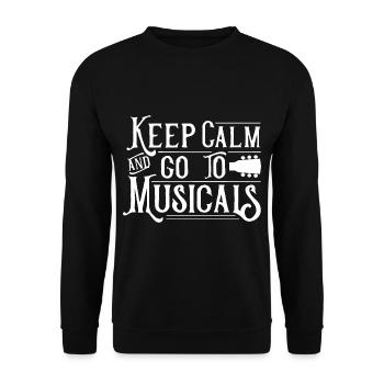 Bleib ruhig und geh zu Musicals Festival Musical - Unisex Pullover - Schwarz - Vorne - Alina (178cm) & Michal (187cm)