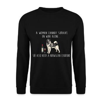 Eine Frau braucht Wein und einen norwegischen Hirschhund - Unisex Pullover - Schwarz - Vorne - Alina (178cm) & Michal (187cm)