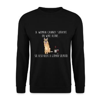 A woman needs wine and a German Shepherd - Unisex Sweatshirt - black - Front - Alina (178cm) & Michal (187cm)
