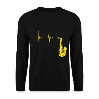 Saxophonist Saxophon Herzschlag Blechbläser EKG Pu - Unisex Pullover - Schwarz - Vorne - Alina (178cm) & Michal (187cm)