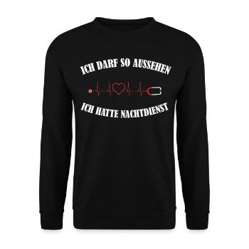 Lustiges Nachtdienst Krankenschwester EKG Geschenk - Unisex Pullover - Schwarz - Vorne - Alina (178cm) & Michal (187cm)