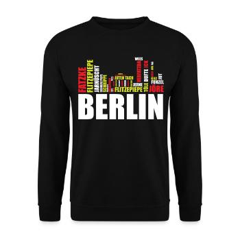 Berlin Dialekt Wörter Berliner Schnauze Geschen - Unisex Pullover - Schwarz - Vorne - Alina (178cm) & Michal (187cm)