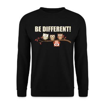 Be Different- Süße Eulen Sei Anders Geschenk-Idee - Unisex Pullover - Schwarz - Vorne - Alina (178cm) & Michal (187cm)