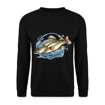 Ästhetischer Fischer Fisch Illustration Angel - Unisex Pullover - Schwarz - Vorne - Alina (178cm) & Michal (187cm)