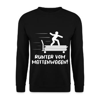 Mattenwagensurfer - runter vom Mattenwagen! - Unisex Pullover - Schwarz - Vorne - Alina (178cm) & Michal (187cm)