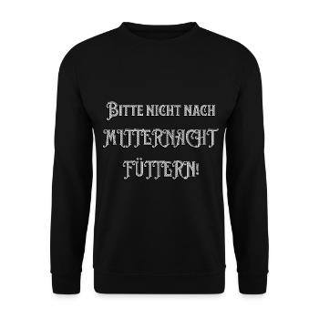Bitte nicht nach Mitternacht füttern - lustiger Sp - Unisex Pullover - Schwarz - Vorne - Alina (178cm) & Michal (187cm)