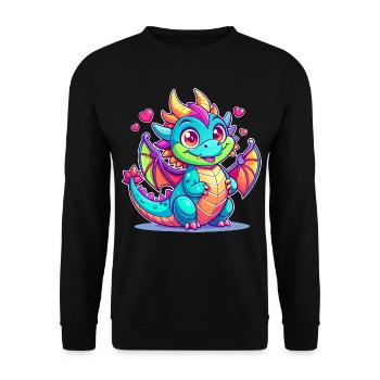 Farbenfroher Drache - Unisex Pullover - Schwarz - Vorne - Alina (178cm) & Michal (187cm)