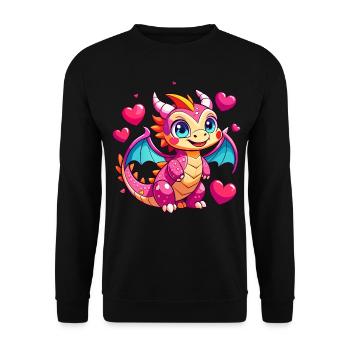 Farbenfroher Drache - Unisex Pullover - Schwarz - Vorne - Alina (178cm) & Michal (187cm)