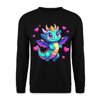 Farbenfroher Drache - Unisex Pullover - Schwarz - Vorne - Alina (178cm) & Michal (187cm)
