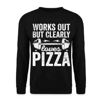 Funktioniert, liebt aber eindeutig Pizza | Ich liebe Pizza - Unisex Pullover - Schwarz - Vorne - Alina (178cm) & Michal (187cm)