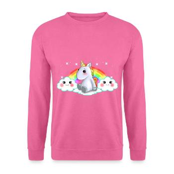 Sitzender Einhorn-Regenbogen Kawaii bewölkt Geschenk-Idee - Unisex Pullover - Pink - Vorne