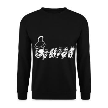 Husky Schlittenhunde Hundeschlitten - Unisex Pullover - Schwarz - Vorne - Alina (178cm) & Michal (187cm)