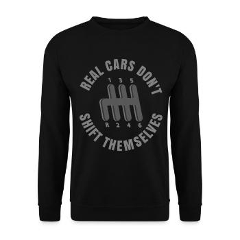 Echte Autos schalten nicht von selbst - Unisex Pullover - Schwarz - Vorne - Alina (178cm) & Michal (187cm)