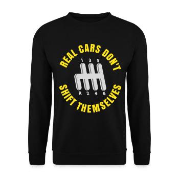 Echte Autos schalten nicht von selbst - Unisex Pullover - Schwarz - Vorne - Alina (178cm) & Michal (187cm)