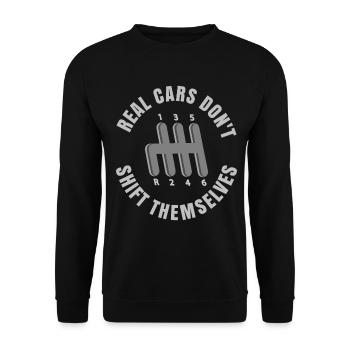 Echte Autos schalten nicht von selbst - Unisex Pullover - Schwarz - Vorne - Alina (178cm) & Michal (187cm)