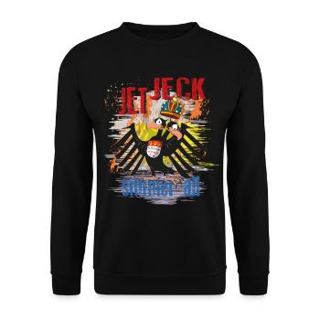 Cologne Smile: "Jeck" buntes Karneval Design Köln - Unisex Pullover - Schwarz - Vorne - Alina (178cm) & Michal (187cm)