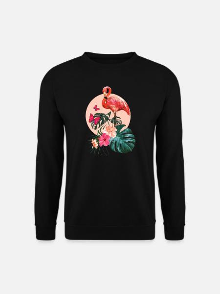Flamingo and Monstera Deliciosa - Unisex Sweatshirt - black