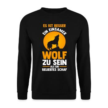 Tier Waldtier Wolf - Unisex Pullover - Schwarz - Vorne - Alina (178cm) & Michal (187cm)
