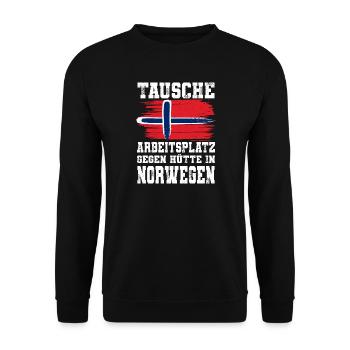 Tausche Arbeitsplatz Gegen Hütte In Norwegen - Unisex Pullover - Schwarz - Vorne - Alina (178cm) & Michal (187cm)