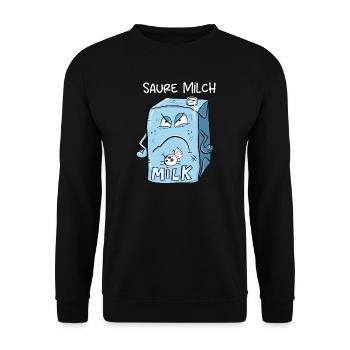Saure Milch sagt Nö I Milchkarton I Statement - Unisex Pullover - Schwarz - Vorne - Alina (178cm) & Michal (187cm)