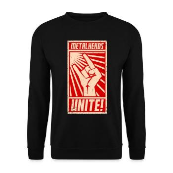 Metalheads, Unite! | Propaganda poster style - Unisex Sweatshirt - black - Front - Alina (178cm) & Michal (187cm)