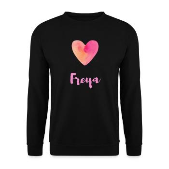 Freya Herz Aesthetic Mädchen Namensdesign - Unisex Pullover - Schwarz - Vorne - Alina (178cm) & Michal (187cm)