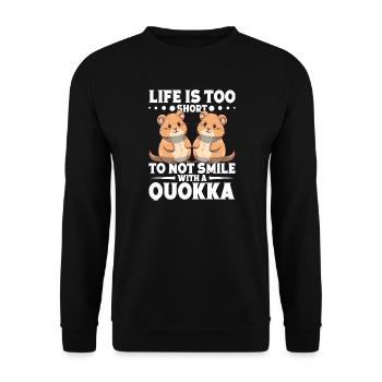 La vie est trop courte | Quokka Design - Sweat-shirt Unisexe - noir - Devant - Alina (178cm) & Michal (187cm)