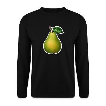Birne mit Blatt - Unisex Pullover - Schwarz - Vorne - Alina (178cm) & Michal (187cm)