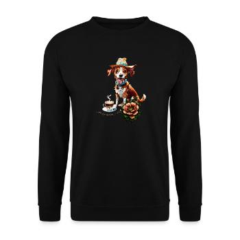 Ein glücklicher Cartoon-Hund mit Hut - Unisex Pullover - Schwarz - Vorne - Alina (178cm) & Michal (187cm)