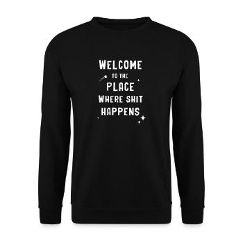 Welcome to the place - Unisex Pullover - Schwarz - Vorne - Alina (178cm) & Michal (187cm)