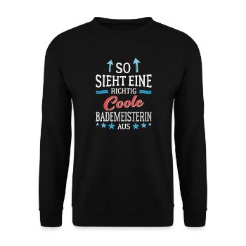 So sieht eine richtig coole Bademeisterin aus - Unisex Pullover - Schwarz - Vorne - Alina (178cm) & Michal (187cm)