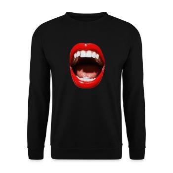 Bouche ouverte avec rouge à lèvres rouge - Sweat-shirt Unisexe - noir - Devant - Alina (178cm) & Michal (187cm)