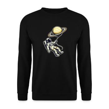 Floating with Saturn – Astronaut Balloon Design - Unisex Sweatshirt - black - Front - Alina (178cm) & Michal (187cm)