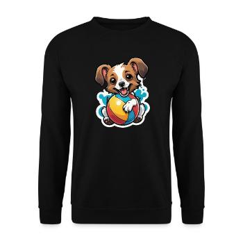 Niedlicher Hund mit Ball Motiv - Unisex Pullover - Schwarz - Vorne - Alina (178cm) & Michal (187cm)