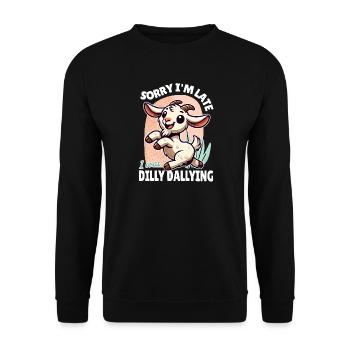 Sorry, ich bin spät – Lustiges Ziegen Design - Unisex Pullover - Schwarz - Vorne - Alina (178cm) & Michal (187cm)