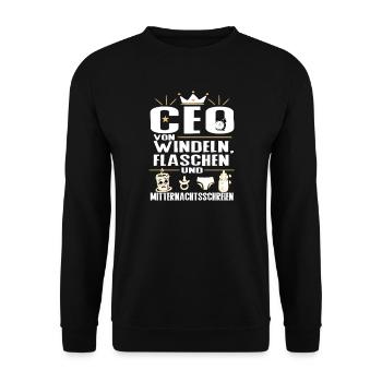 CEO von Windeln Flaschen Eltern Humor Design - Unisex Pullover - Schwarz - Vorne - Alina (178cm) & Michal (187cm)