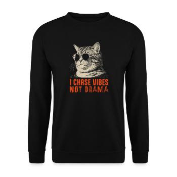 I chase vibes not drama - chilled cat - Unisex Sweatshirt - black - Front - Alina (178cm) & Michal (187cm)
