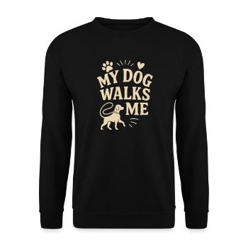 Mein Hund geht mit mir spazieren, Tierliebhaber-Design - Unisex Pullover - Schwarz - Vorne - Alina (178cm) & Michal (187cm)