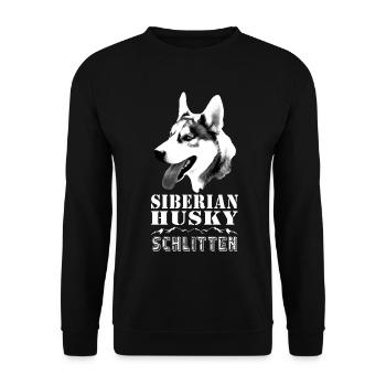 Sibirischer Husky mit Alpenlandschaft - Schlitten - Unisex Pullover - Schwarz - Vorne - Alina (178cm) & Michal (187cm)