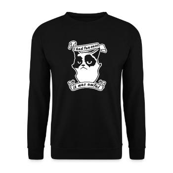 Mürrischer Kater – I Had Fun Once Katzenwitz - Unisex Pullover - Schwarz - Vorne - Alina (178cm) & Michal (187cm)