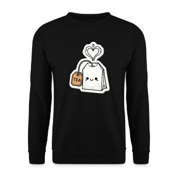 Kawaii Teebeutel mit Herzdampf - Unisex Pullover - Schwarz - Vorne - Alina (178cm) & Michal (187cm)