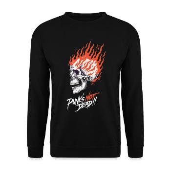 Crâne en Flammes Punk’s Not Dead – Burning Skull - Unisex Sweatshirt - black - Front - Alina (178cm) & Michal (187cm)